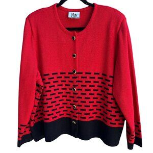 Mita Vintage Womens Red Black Button-Up Brick Pattern Knit Cardigan Sweater 3X